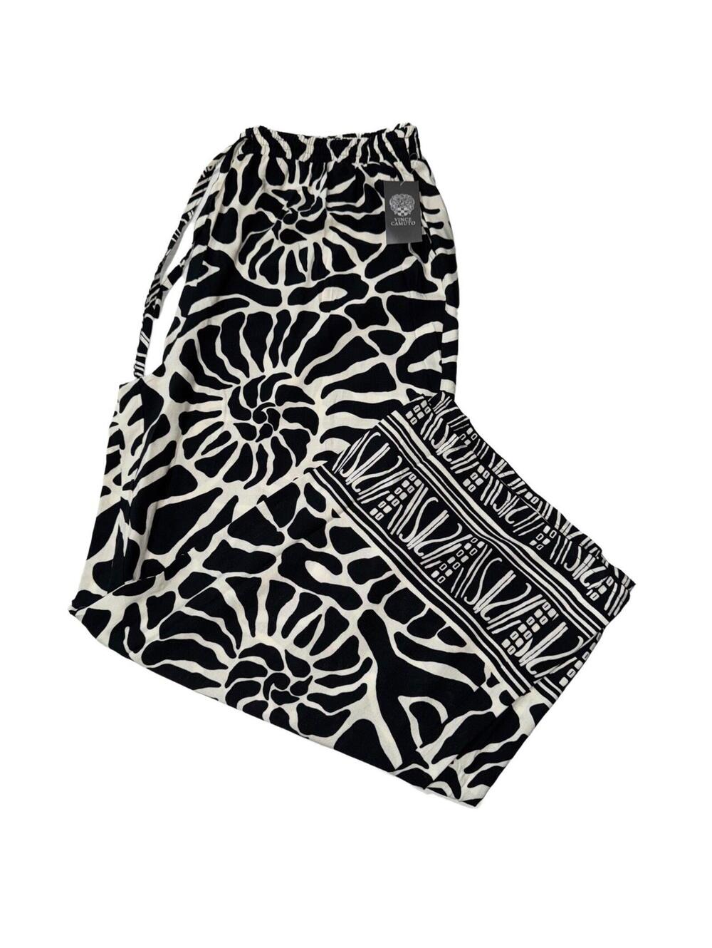 VINCE CAMUTO NWT Women’s High Rise Printed Wide Leg Pants in Black/Ivory-XL - Picture 2 of 7